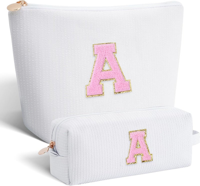 Btffitting Makeup Bag Set Initials Cosmetic Bag,Gifts for 10 11 12 13 14 15 16 17 18 Years Old Girl Girlfriend Teen Girls Gift Trendy Stuff Personalized Toiletry Bag Travel - White,A - Image 1